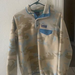 XS Camo with blue Patagonia jacket